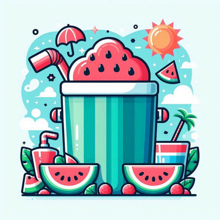Vector illustration of watermelon smoothie in flat style. Summer drink in glass.のイラスト素材