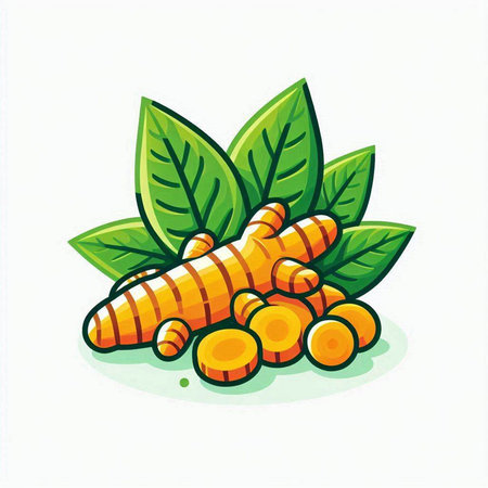 Ginger root and leaves isolated on white background. Vector illustration.のイラスト素材