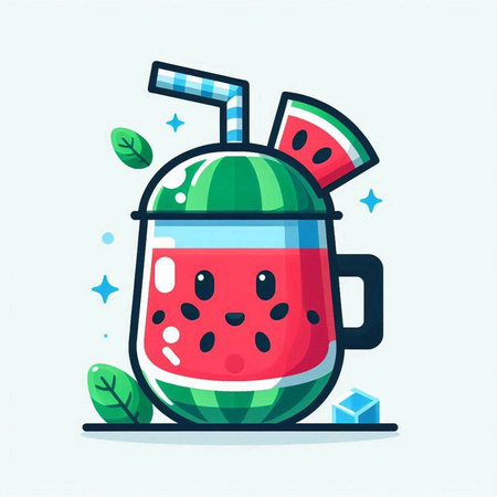 Watermelon smoothie in a mug with a straw. Vector illustration.のイラスト素材