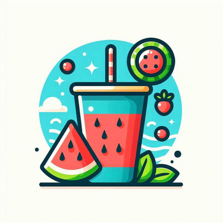 Watermelon smoothie flat color icon. Fresh summer drink. Vector illustrationのイラスト素材