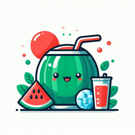 Cute cartoon watermelon with juice. Vector illustration in flat styleのイラスト素材