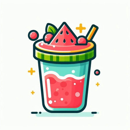 Watermelon smoothie in a glass. Vector illustration in flat style.のイラスト素材
