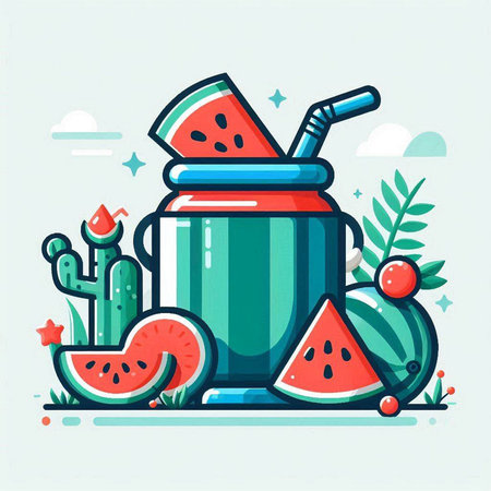 Smoothie in a jar with watermelon. Vector illustration.のイラスト素材