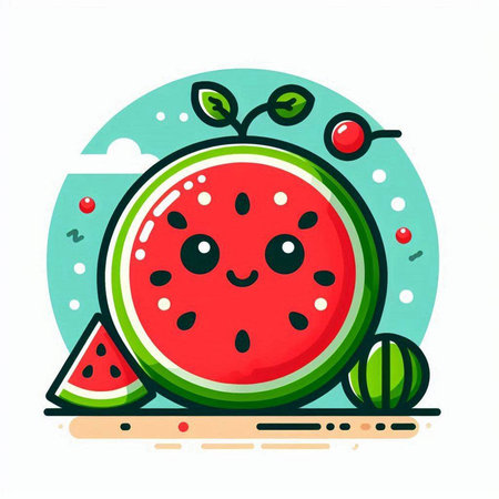 Funny watermelon character. Vector illustration of a watermelon on a white background.のイラスト素材