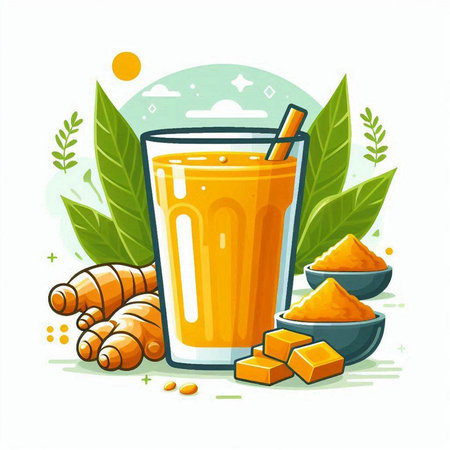 Turmeric smoothie. Detox drink. Vector illustration in cartoon styleのイラスト素材