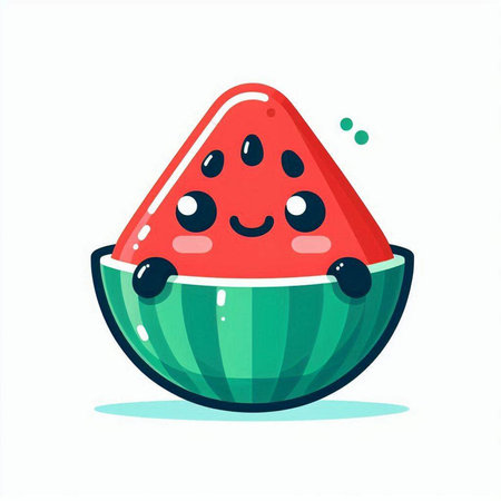 Funny watermelon. Vector illustration in cartoon style. Isolated on white background.のイラスト素材