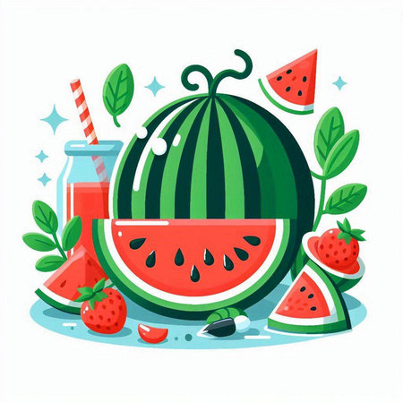 Fresh watermelon and smoothie in a glass. Vector illustration.のイラスト素材