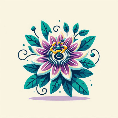 Flower of passion in retro style. Hand drawn vector illustration.のイラスト素材