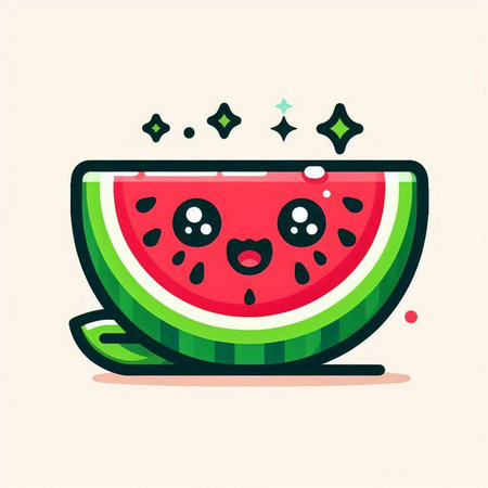 Cute watermelon fruit character. Vector illustration in cartoon style.のイラスト素材