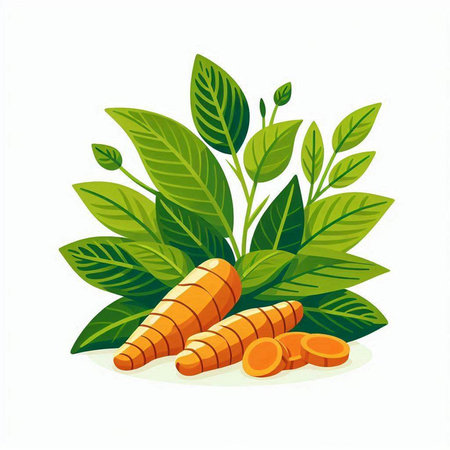Fresh organic carrots and leaves isolated on white background. Vector illustration.のイラスト素材