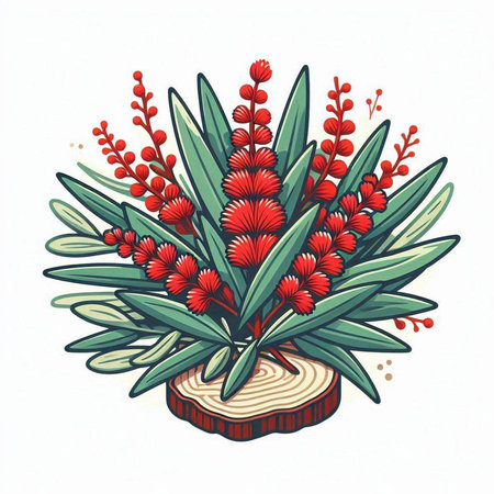 Illustration of red flowers in a vase on a white backgroundのイラスト素材
