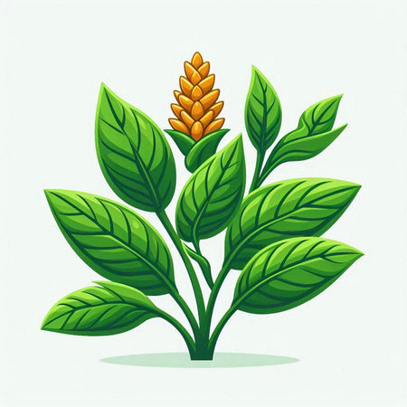 Illustration of a green plant with leaves and a yellow flower.のイラスト素材