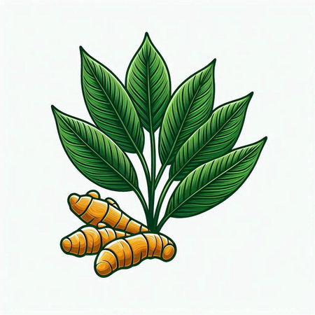 Ginger root and leaves. Vector illustration isolated on white background.のイラスト素材