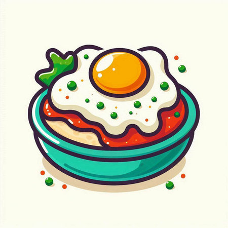 Illustration of fried egg in a bowl. Vector illustration of foodのイラスト素材