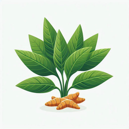 Ginger root and leaves isolated on white background. Vector illustration.のイラスト素材