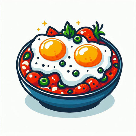 Fried eggs in a bowl on a white background. Vector illustration.のイラスト素材