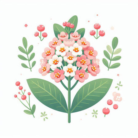 Cute floral background with flowers and leaves. Vector illustration in flat style.のイラスト素材