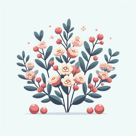 Floral bouquet with berries and leaves. Vector illustration in cartoon style.のイラスト素材