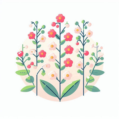 Cute floral background with flowers and leaves. Hand drawn vector illustration.のイラスト素材