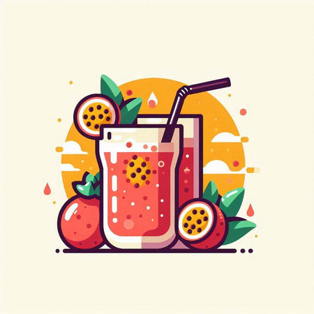 Fruit smoothies in a glass with a straw. Vector illustration.のイラスト素材
