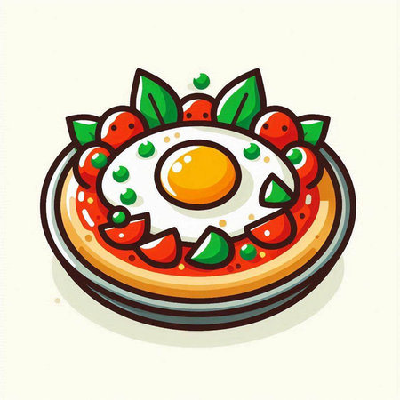 Strawberry tart with fried egg on white background. Vector illustration.のイラスト素材
