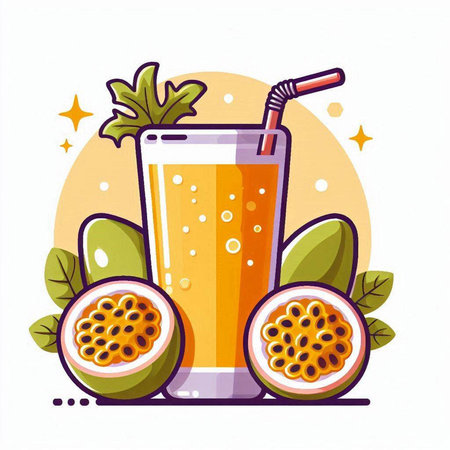 Passion fruit juice in a glass with a straw. Vector illustration.のイラスト素材