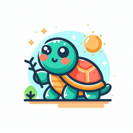 Cute cartoon turtle. Colorful vector illustration in flat style.のイラスト素材