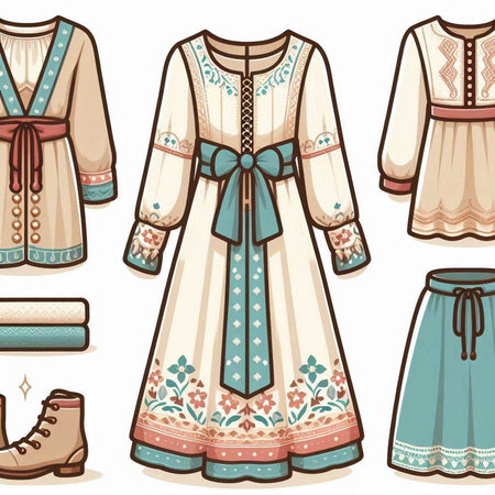 Seamless pattern with traditional russian clothes. Vector illustration.のイラスト素材