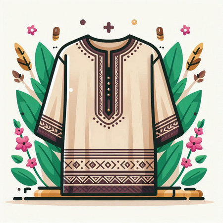 Ukrainian folk costume with embroidery. Vector illustration.のイラスト素材