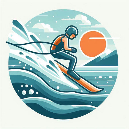 Snowboarder rides on the waves. Vector illustration in retro style.のイラスト素材