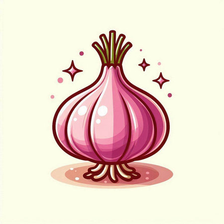 Illustration of a pink onion with stars on a white background.のイラスト素材