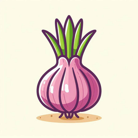 Illustration of a pink onion on a white background. Vector illustrationのイラスト素材