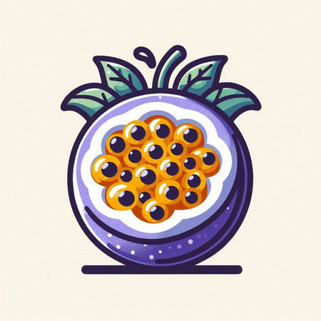 Passion fruit. Vector illustration of a passion fruit in a bowl.のイラスト素材