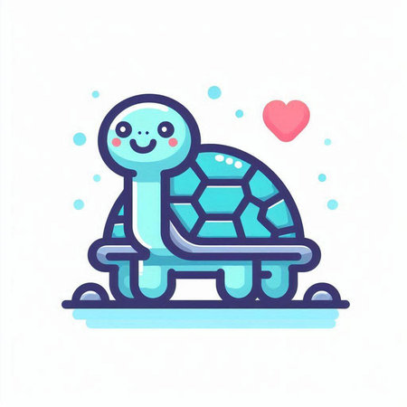 Cute cartoon turtle with heart. Vector illustration in flat style.のイラスト素材