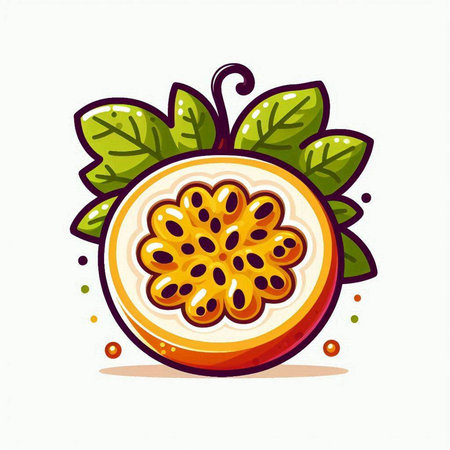 Passion fruit isolated on white background. Vector illustration of passion fruit with leaves.のイラスト素材