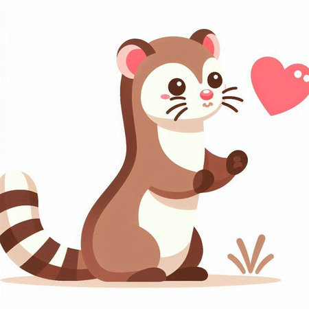 Cute ferret with heart on white background. Vector illustration.のイラスト素材
