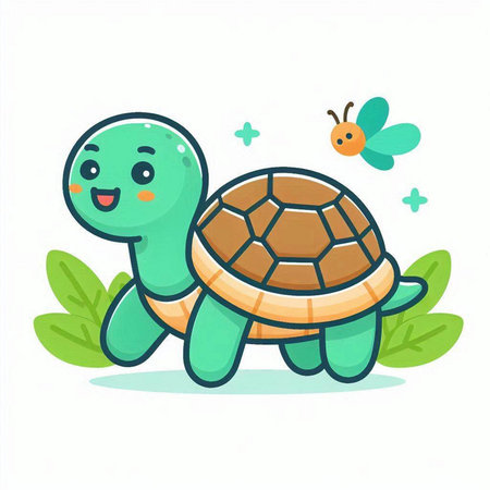 Cute little turtle cartoon vector illustration. Cute baby turtle character.のイラスト素材