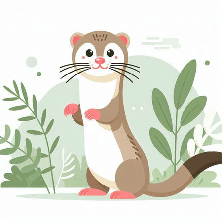 Cute otter on the background of plants. Vector illustration.のイラスト素材
