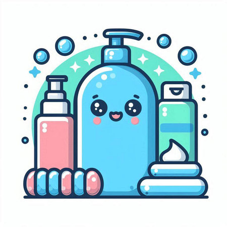 Cute cartoon hand drawn hygiene products. Vector illustration in doodle style.のイラスト素材