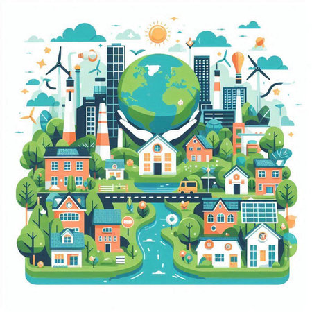 Ecology concept. Eco friendly city. Vector illustration in flat styleのイラスト素材