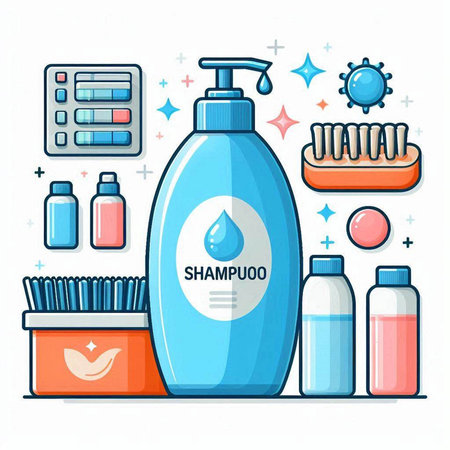 Hand sanitizer bottle and hygiene products. Vector illustration in flat styleのイラスト素材