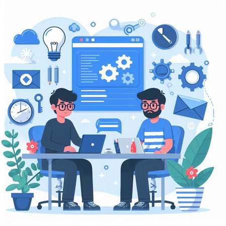 Teamwork concept. Vector illustration in a flat style. People working on the project.のイラスト素材