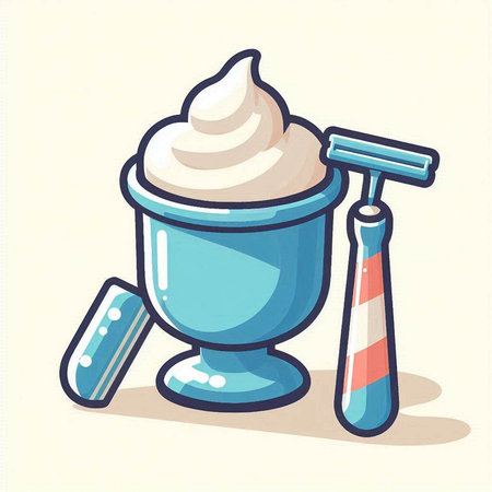 Illustration of a Shaving Cream in a Bowl with a Razorのイラスト素材