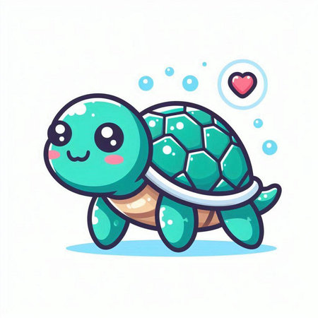 Cute cartoon turtle on white background. Vector illustration of funny turtle.のイラスト素材