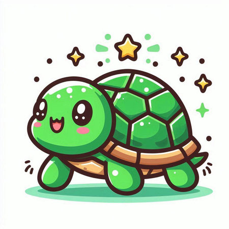 Cute cartoon turtle. Vector illustration isolated on a white background.のイラスト素材