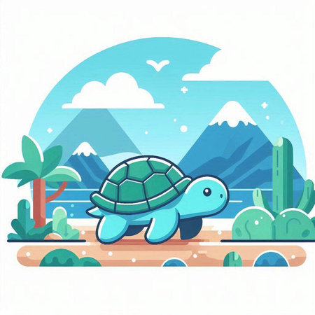 Turtle in the desert. Vector illustration in flat cartoon style.のイラスト素材