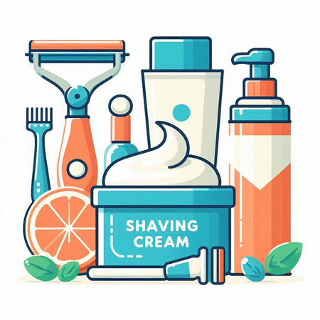 Shaving cream, razor and shaver. Vector illustration in flat styleのイラスト素材
