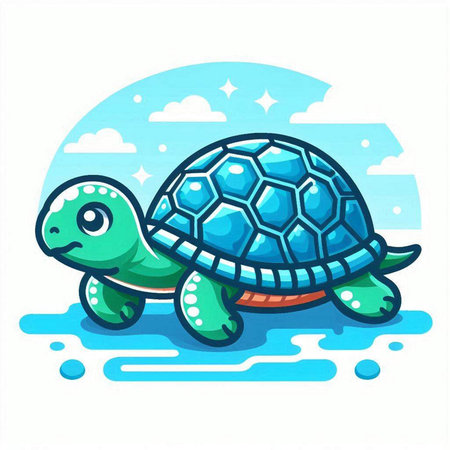 Cartoon turtle swimming in the water. Vector illustration of a sea animal.のイラスト素材