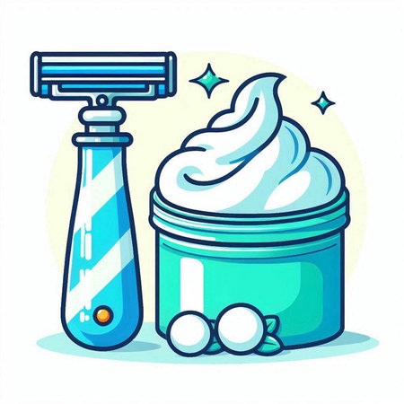 Vector illustration of a shaving cream in a jar and a razor.のイラスト素材