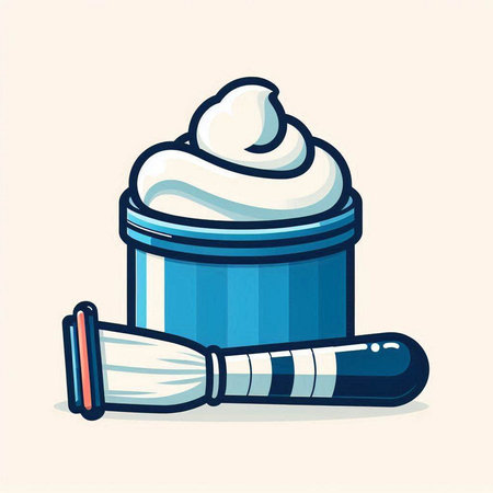 Vector illustration of a cream in a jar with a brush for shaving.のイラスト素材